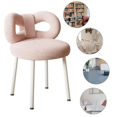 Produktbild von Schminkhocker, Bow Shape Rücken Dressing Stuhl, Sitzhocker Polsterhocker, Höhenverstellbarer Ankleidesessel für das Schlafzimmer, 33x33x67cm, rosa