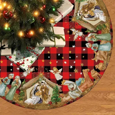 Obrázek produktu pro Dekorační podložka pod vánoční stromek, kruhový tvar, průměr 120 cm, materiál: polyester. Vhodná pro vánoční stromky