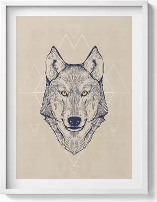 Produktbild von Wolfskopf– Wandbild mit Rahmen – Gerahmtes Bild  – Wanddekoration – 60x80 cm –  Weiß Rahmen