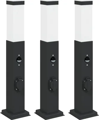 Obrázek produktu pro Světelné sloupky se senzorem/zásuvkou 3 ks 50 cm černé IP44