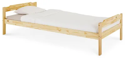 Produktbild von Massivholzbett Moritz aus Kiefer Massivholz 90x200 cm, natur - Einzelbett kür Kinderzimmer, Tagesbett Jugendbett, einfaches Gästebett, Bettgestell lackiert