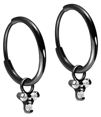 Produktbild von Titan Ohrclicker Creolen KRISTALLBLUME Schwarz Innendurchmesser: 12mm + Designstärke: 1,2mm