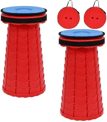 Produktbild von Ibenzoa® Teleskop-Hocker 2er Set – tragbarer, höhenverstellbarer Camping- & Outdoor-Hocker, 6,5–45 cm, 1,1 kg/Stück, Polypropylen, Tragkraft 180 kg, 55 cm Tragegurt