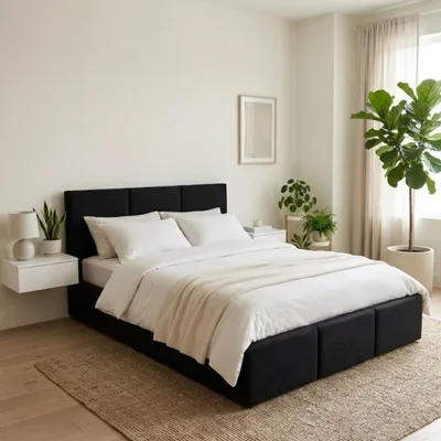 Produktbild von Komvortowy | Polsterbett 160x200 Cm | VELIS | Doppelbett Mit Metall-Lattenrost & Gasdruckfeder | SCHWARZ | Bettkasten Ohne Bodenplatte | Stauraumbett | Hochklappbar