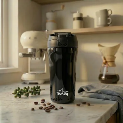 Immagine prodotto di Any Morning tazza da caffè da viaggio con coperchio e cannuccia, tazza da caffè isolata in acciaio inox, tazza da caffè da viaggio per bevande calde e fredde, a prova di perdite e fuoriuscite, 14 oz, nero