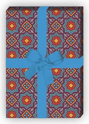 Produktbild von Orientalisches Geschenkpapier Set mit Sternen Mosaik, lila - G8412, 32 x 48cm