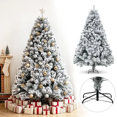 Produktbild von ISOISL Weihnachtsbaum 180cm künstlich mit Schnee, 860 Spitzen, Kunsttanne dicht beflockt mit faltbarem Metallständer
