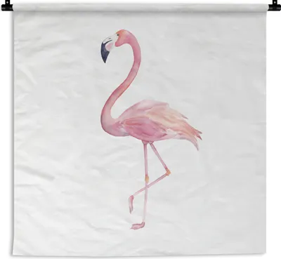 Produktbild von MuchoWow® Wandteppich Wandbehang Flamingo - Federn - Rosa 150x150 cm Tapisserie Dekoration Wandtuch - Wohnaccessoires - Modernes