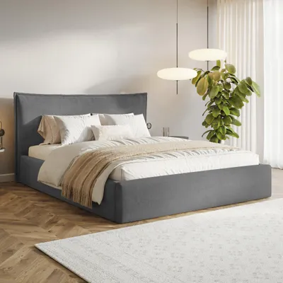Produktbild von MOTIVENA Leno Polsterbett 200x200 mit Bettkasten, Metall Lattenrost, Bett 200x200 Grau Samt (Jasmine 96)