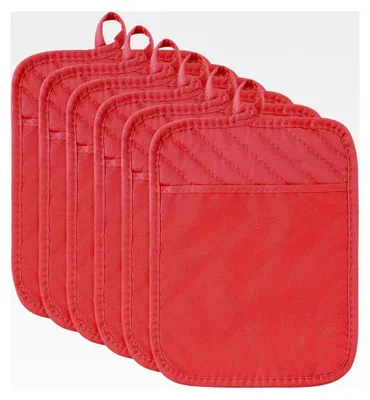Produktbild von 6 Stück Topflappen mit Tasche für die Küche aus Baumwolle, hitzebeständige Küchentopfhalter in Rot