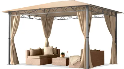 Produktbild von Gartenpavillon 3x4 m wasserdicht Premium Pavillon mit 4 Seitenteilen Gartenzelt ca. 220g/m² Dachplane in Taupe
