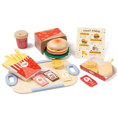 Produktbild von Spielküche Kinderküche Spielküche Zubehör aus Holz, Küchenspielzeug Hamburger