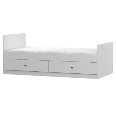 Produktbild von Bett Bettgestell Kinderbett Einzelbett Bett 90 cm Weiß/Weiß mit zwei Schubladen ohne Matratze graue Griffe Olaf 36