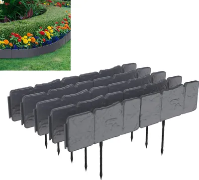 Produktbild von XINZI Rasenkante in Steinoptik Beeteinfassung Kunststoff mit Erdspieße Wetterfeste Vielseitig Einsetzbar für Garten, Anthrazit (2,5m - 10Stück)