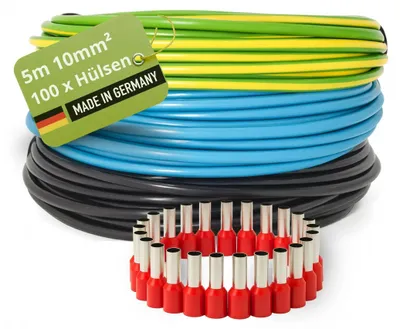 Zdjęcie produktu dla Kabel instalacyjny H07V-K - 10 mm² - 3 x 5 metrów - 100 końcówek kablowych