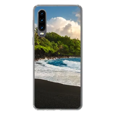 Produktbild von MuchoWow® Handyhülle Schutzhülle Hülle für Huawei P30 Ein schwarzer Sandstrand auf Hawaii Silikon Softcase Handy Hülle - Kartenbesitzer