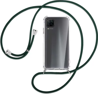 Produktbild von Handykette Backcover-Schutzhülle mit Band (Metall silberfarben) für Huawei P40 lite - dunkelgrün