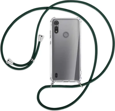 Produktbild von Handykette Backcover-Schutzhülle mit Band (Metall silberfarben) für Motorola Moto E6s - dunkelgrün