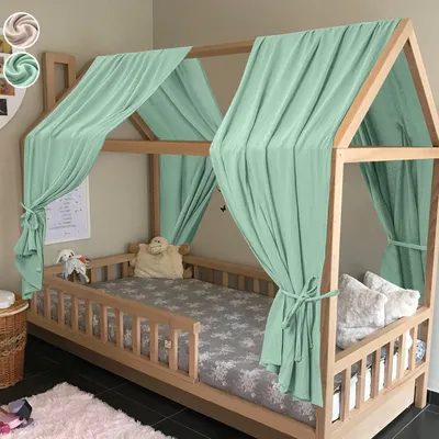 Immagine prodotto di Set di decorazioni per letto, 270 cm, composto da 2 tende per letto, realizzate in Cotonelogico al 100%, colore verde, ideale per la cameretta dei bambini