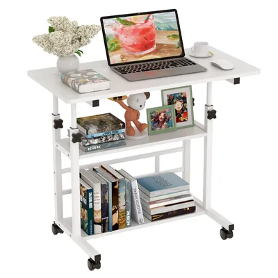 Produktbild von Mobiler Computertisch höhenverstellbarer Gamingtisch 80 x 40 cm 120 kg Tragkraft Weiß