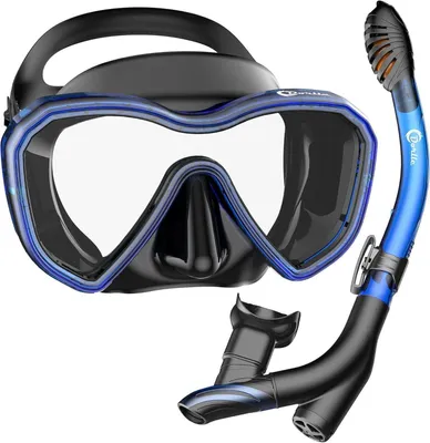 Produktbild von Dorlle Schnorchelset Panorama Tauchmaske Premium Dry Schnorchel Blau