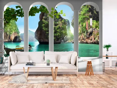 Produktbild von Vlies Fototapete Paradies 300x210 cm Tapeten Wandtapete XXL Meer See Laguna Landschaft Thailand grün Natur 10110903-13