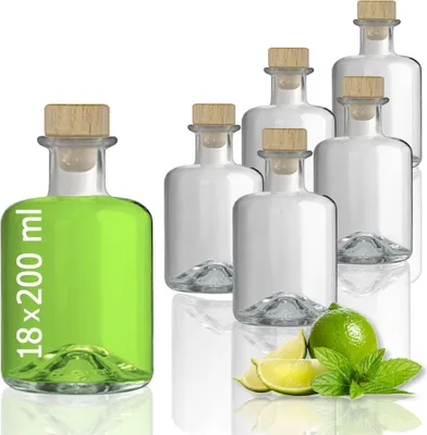 Produktbild von 18 Glasflaschen 200 ml leer zum selbst Befüllen mit Korken Apothekerflasche Essig Öl Flasche Schnapsflaschen Likörflaschen