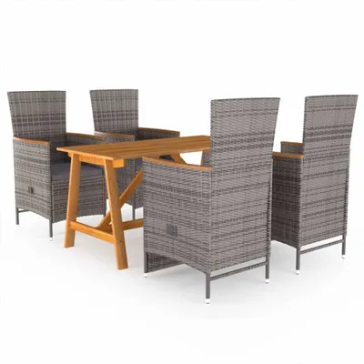 Produktbild von Gartenmöbel-Set 5-tlg. Grau Akazien-Massivholz Rattan Stahl verstellbare Rückenlehne