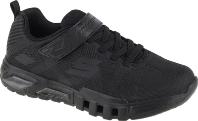 A black Skechers Flex-Glow shoe is shown against a white background.