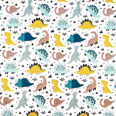 Produktbild von 100% Baumwolle mit bunten Dinosauriern auf weißem Hintergrund