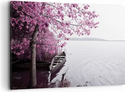 Produktbild von Bild auf Leinwand - Leinwandbild - Einteilig - See Rosa Bäume - 120x80cm - Wand Bild - Wanddeko - Wandbilder - Leinwanddruck - Bilder - Wanddekoration - Leinwand bilder - Wandbild - AA120x80-4147
