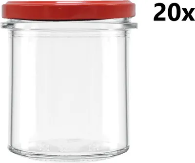 Produktbild von Einmachgläser 350 ml STURZ / GERADE klar/transparent 20 Stück INKLUSIVE ROTER DECKEL, Anzahl der Teile in der Packung: 20