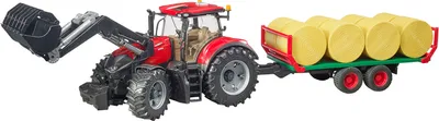 Zdjęcie produktu dla Case IH Optum 300CVX z ładowaczem czołowym i przyczepą do transportu bel oraz 8 bel okrągłych