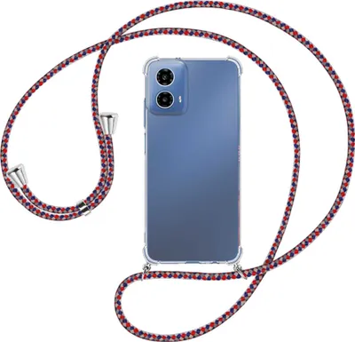Produktbild von Handykette Backcover-Schutzhülle mit Band (Metall silberfarben) für Motorola Moto G34 5G - silber/blau/rot