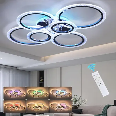 Produktbild von 60W LED Deckenleuchte mit RGB Backlamp, 6 Flammig Ringoptik, Dimmbare mit Fernbedienung, Kristall-Lichteffekt Deckenlampe für Wohnzimmer Schlafzimmer