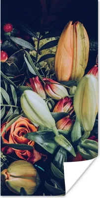 Produktbild von MuchoWow® Poster Blumenstrauß - Stilleben - Blumen - Pflanzen - Rot 40x80 cm - Dekoration