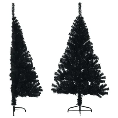Image de Semi-sapin de Noël artificiel avec support Noir 150 cm PVC
