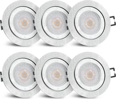 Produktbild von SSC-LUXon RW-2 LED Einbaustrahler Set flach IP44 mit fourSTEP 'Dimmen ohne Dimmer' 4W warmweiß - 6x Einbauspot rund gebürstet