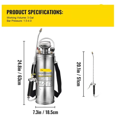 Image de Pulvérisateur de jardin en acier inoxydable - Pulvérisateur à dos - Pulvérisateur herbicide - Pulvérisateur - Pulvérisateur sous pression - 10 litres - Pompe manuelle