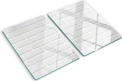 Obrázok produktu pre Sklenená ochranná doska – Kryt varnej dosky – Kryt na indukčnú dosku – 2x40x52 cm  – Rýchle čistenie – Tvrdené sklo – Tehlová stena