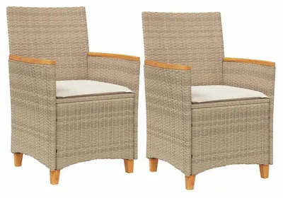 Produktbild von vidaXL Gartenstühle mit Kissen 2 Stk. Beige Poly Rattan Massivholz