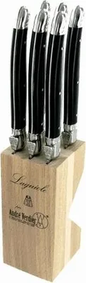 Produktbild von Laguiole Steakmesser Set mit Messerblock - Débutant - 6-teilig - Edelstahl - Schwarz
