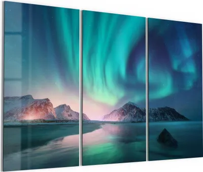 Produktbild von DEQORI Glasbild Echtglas 3x50x100 cm 'Das Nordlicht der Lofoten' Wandbilder XXL groß