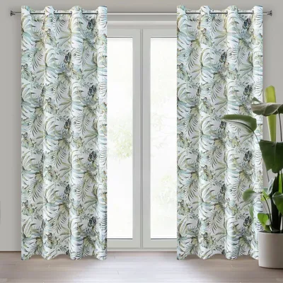 Produktbild von Vorhang BORNEO weiß grün 140x250 cm  Ösen Ösenvorhang