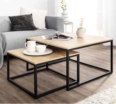 Produktbild von 2tlg. Couchtisch-Set mit Stahlrahmen - Braun