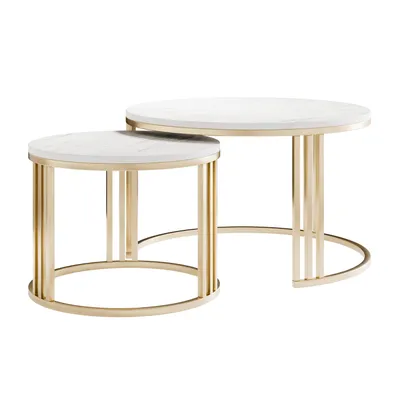 Produktbild von Runder Couchtisch 2in1 LORI MAT gebürstetes Gold, Marmor Levanto