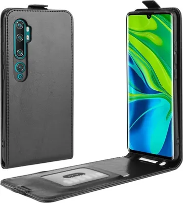 Produktbild von Flip Case Handyhülle für Xiaomi Mi Note 10 Vertikal Schutzhülle Tasche Cover Schwarz Bumper Smartphone Kartensteckplatz-Kreditkarte-Geldscheine EC-Karte Bank-Karte