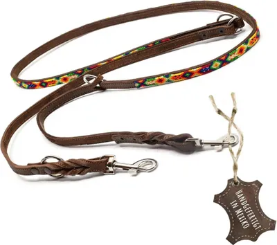 Produktbild von ALTEZAR Hundeleine Leder Schmal Tribal Handgemacht in Mexiko für kleine Hunde Farbenrausch
