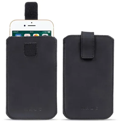 Produktbild von Universal Smartphone Leder Tasche Pull Tab Sleeve Hülle Schutzhülle Case CoverFarben:Schwarz;Größe:Für 5.2 - 5.8 Zoll