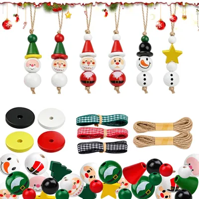 230-teilige Holzperlen mit Gesicht, Weihnachtsdeko-Set